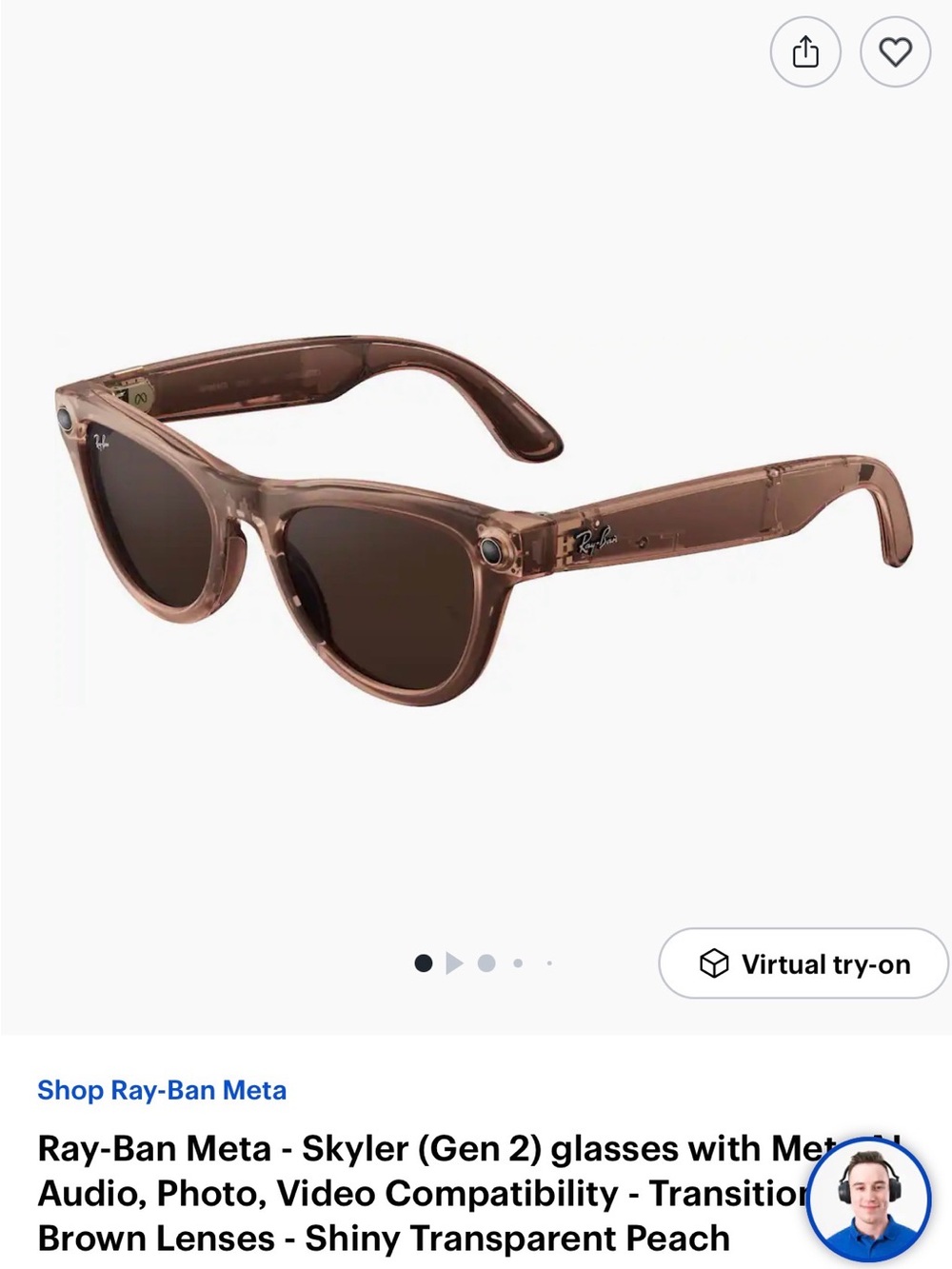 Ray-Ban Skyler Gen 2 Shiny Transparent Peach and Brown Sunglasses